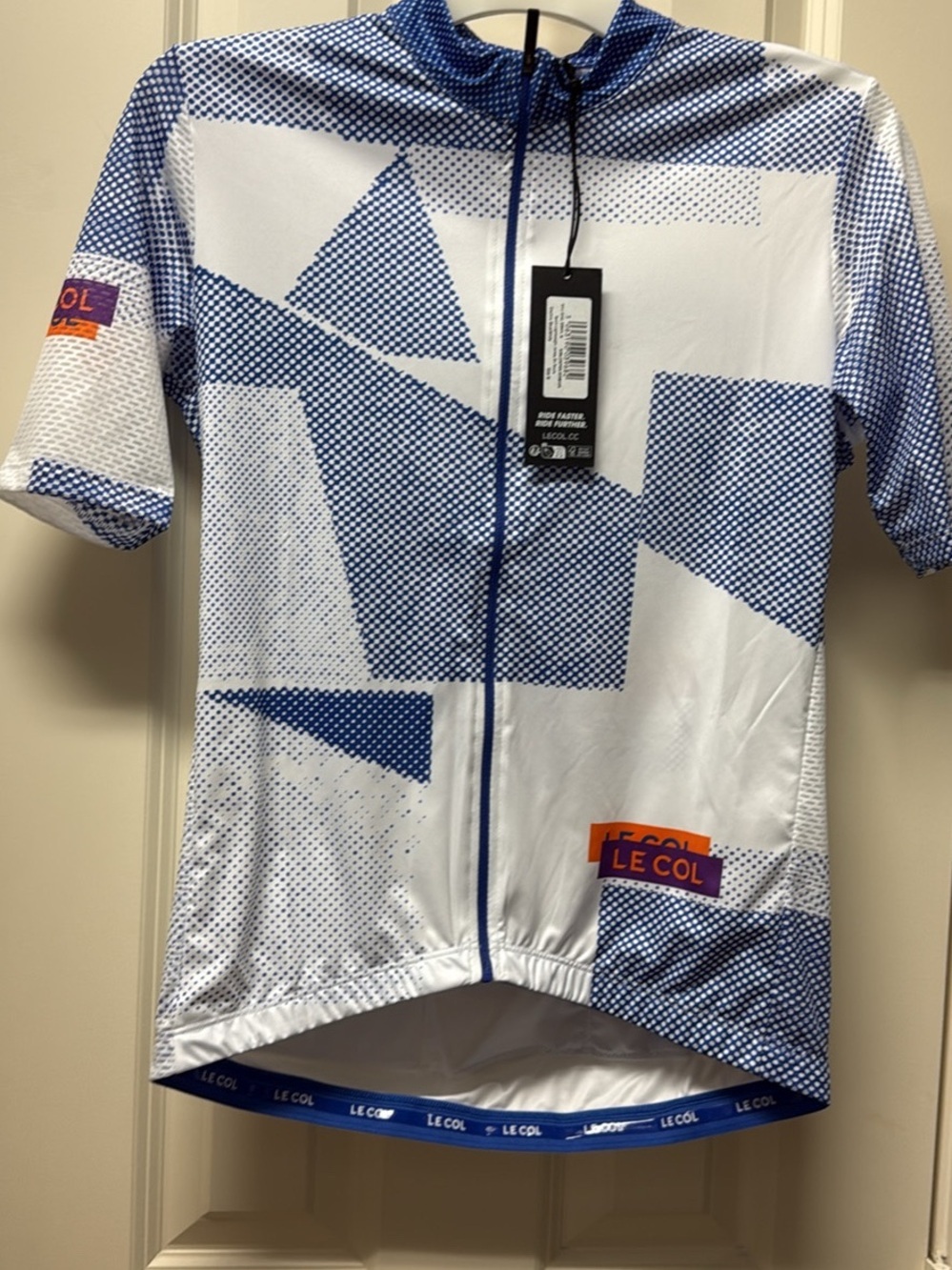 Le Col Men's White & Blue Geometric Cycling Jersey